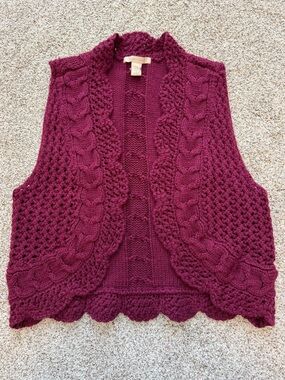SASSON + SMYTH Chunky Cable Knit Sweater Vest Burgundy  L/XL Boho Cottagecore